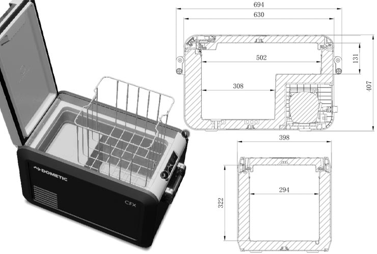 Размеры автомобильного холодильника CFX3 35 Dometic